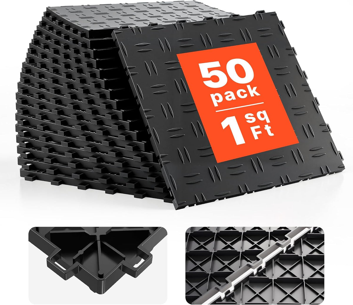 Garage Floor Tiles 12 x 12 x 0.53 inch, Interlocking Design Ease of Installation Double-Sided Texture Non-Slip