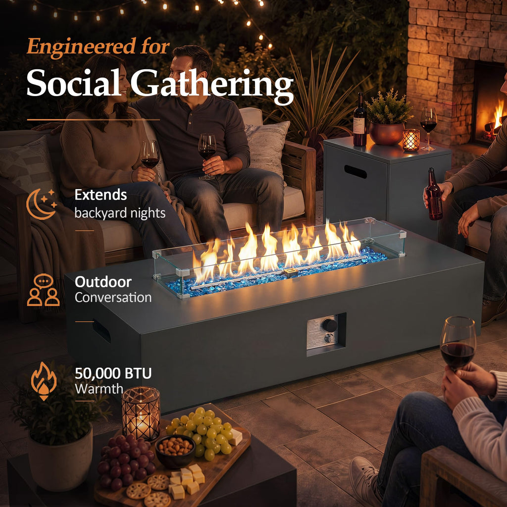 56-inch Outdoor Propane Gas Fire Pit Table, Grey