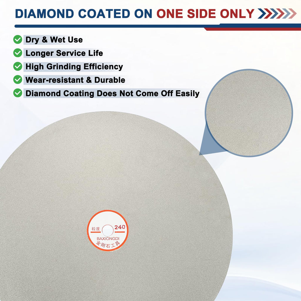 Intoolish 12 Inch x 1/2" Arbor Diamond Flat Lap Disc, 240 Grit