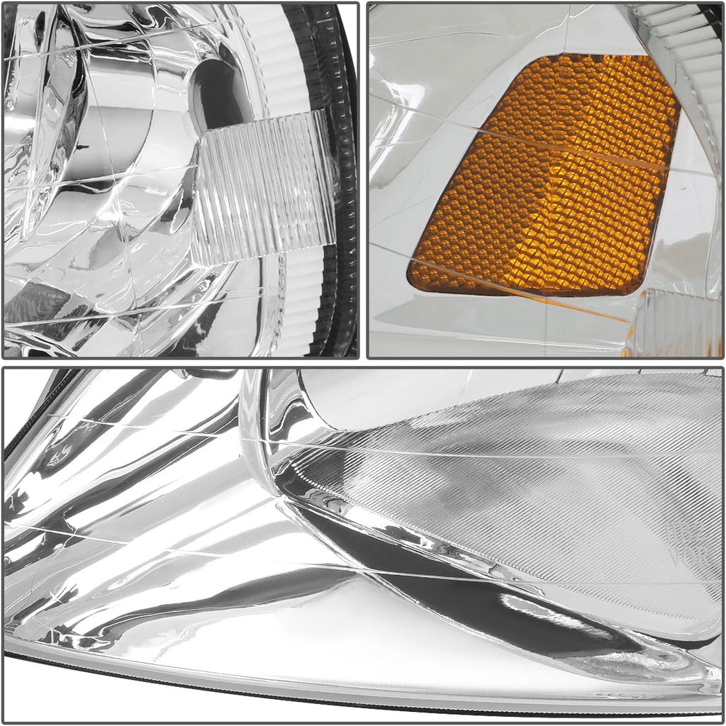 DNA MOTORING Pair Headlight Assembly Compatible With 99-00 Honda Civic, Chrome/Amber, HL-OH-HC99-CH-AM