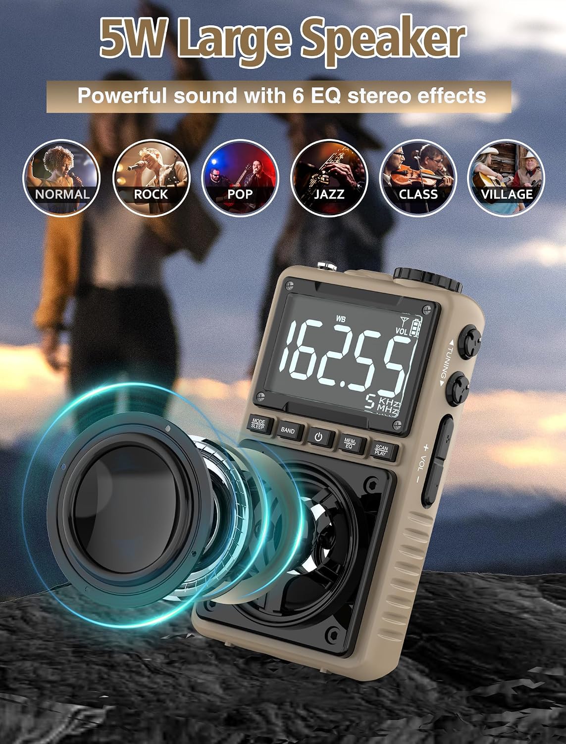 AM FM Shortwave Radio with NOAA Weather Alert,1250mAh Rechargeable Battery | Bluetooth Portable Pocket Radio with