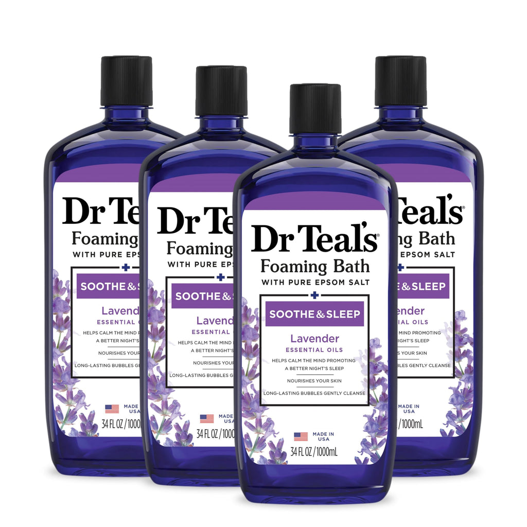 Foaming Bath with Pure Epsom Salt, Soothe & Sleep with Lavender, 34 fl oz (Pack of 4)