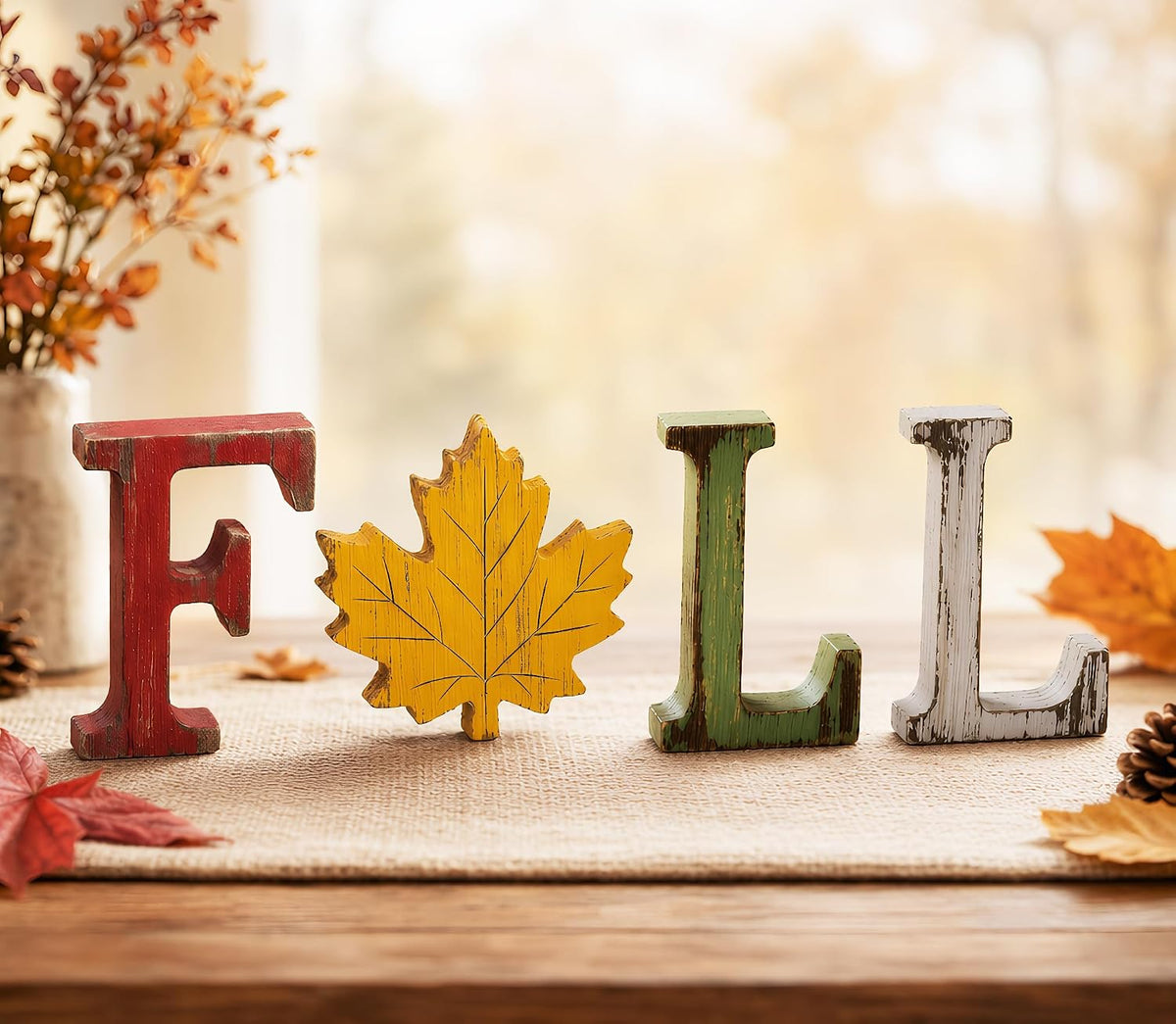 Fall Decorations for Home Thanksgiving Signs 4 Pcs Wooden Table Sign Vintage Farmhouse Fall Centerpieces for Tables