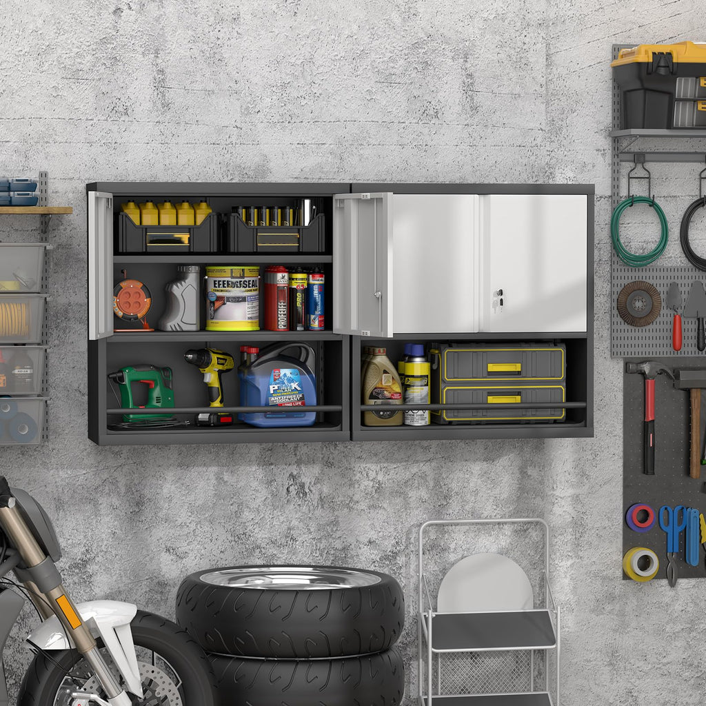 Locking Metal Wall Mounted Garage Storage Cabinet with Doors and Shelves