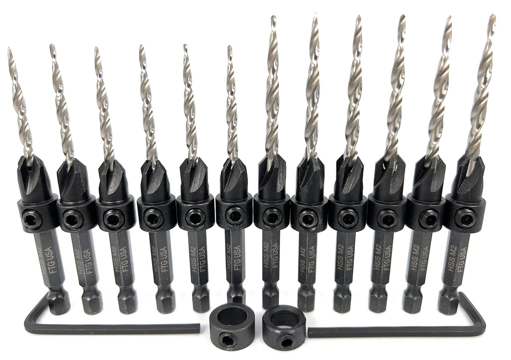 FTG USA 6 Pc #6 (9/64") 6 Pc #8 (11/64") Tapered Countersink Drill Bit Set