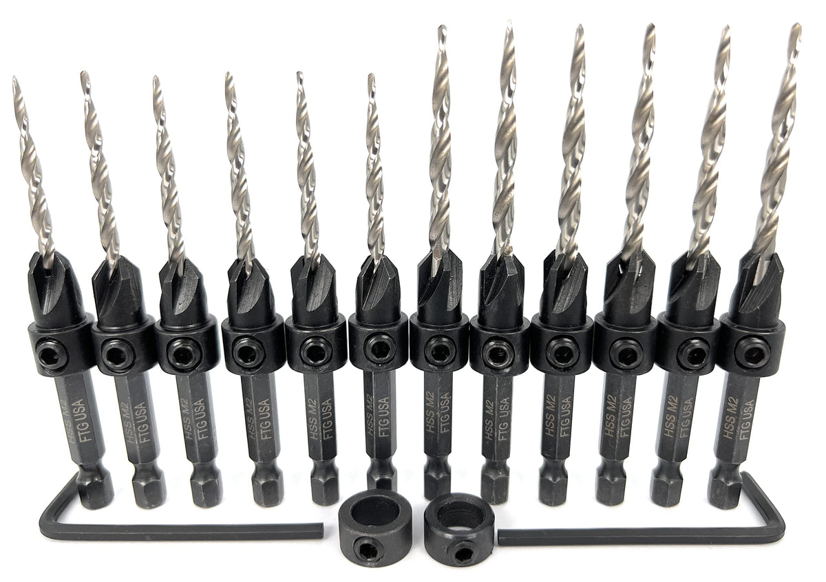 FTG USA 6 Pc #6 (9/64") 6 Pc #8 (11/64") Tapered Countersink Drill Bit Set