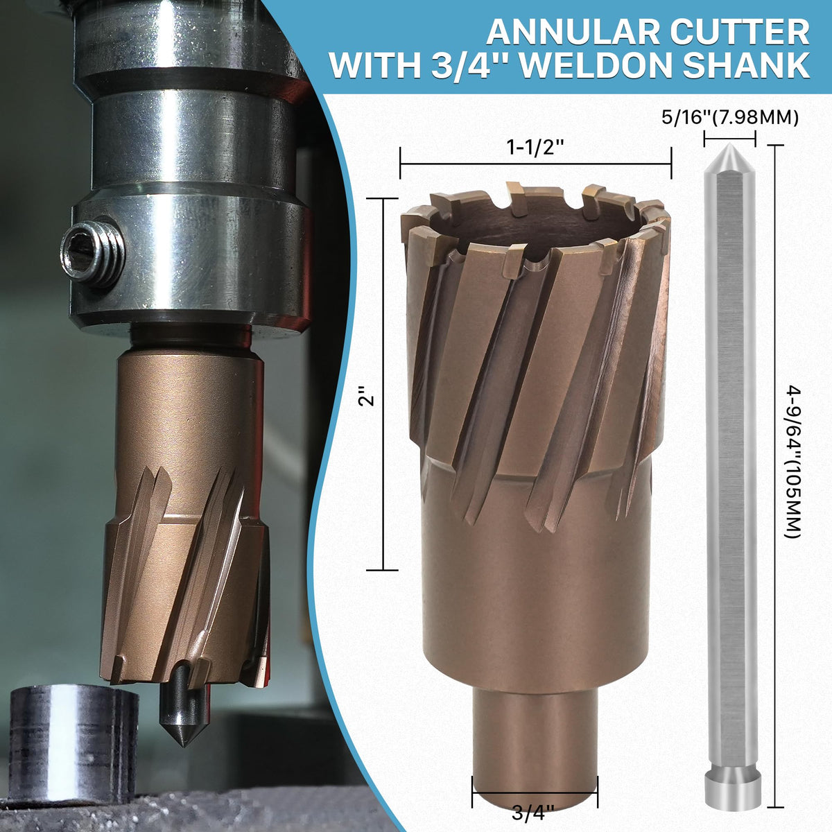 KEENTECH Carbide-Tipped Annular Cutter, 1-1/2" Diameter x 2" Depth