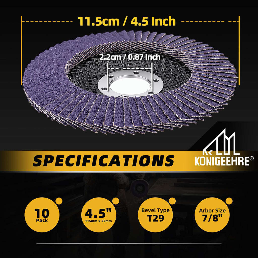 60 Grit Zirconia Flap Disc 4.5" T29 10Pcs for Angle Grinder, Grinding Wheel