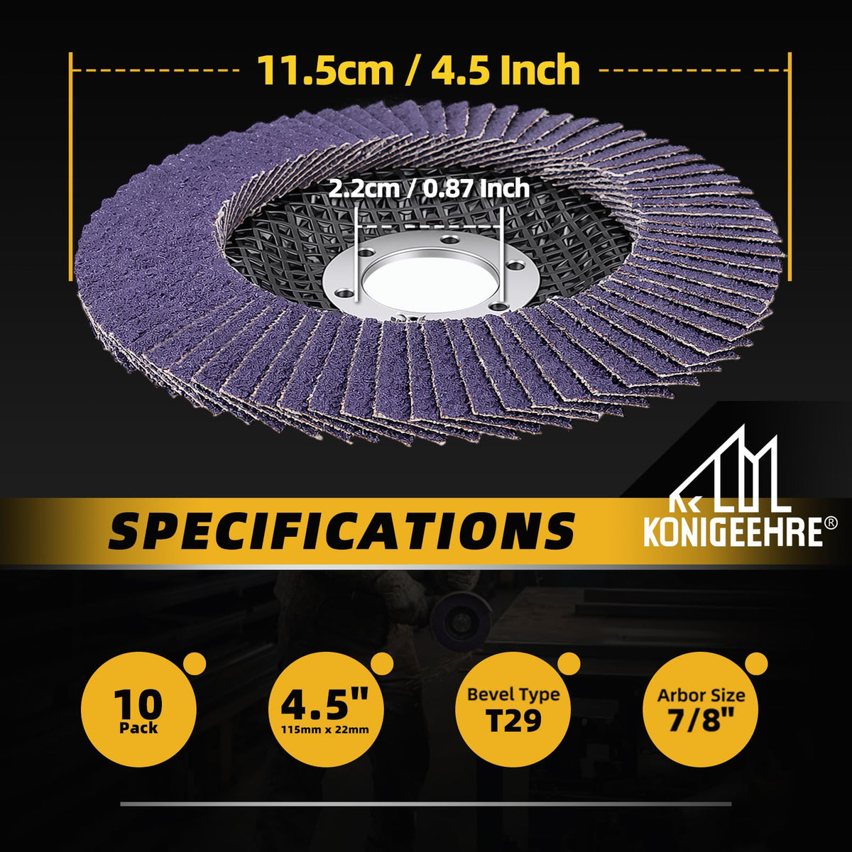 60 Grit Zirconia Flap Disc 4.5" T29 10Pcs for Angle Grinder, Grinding Wheel