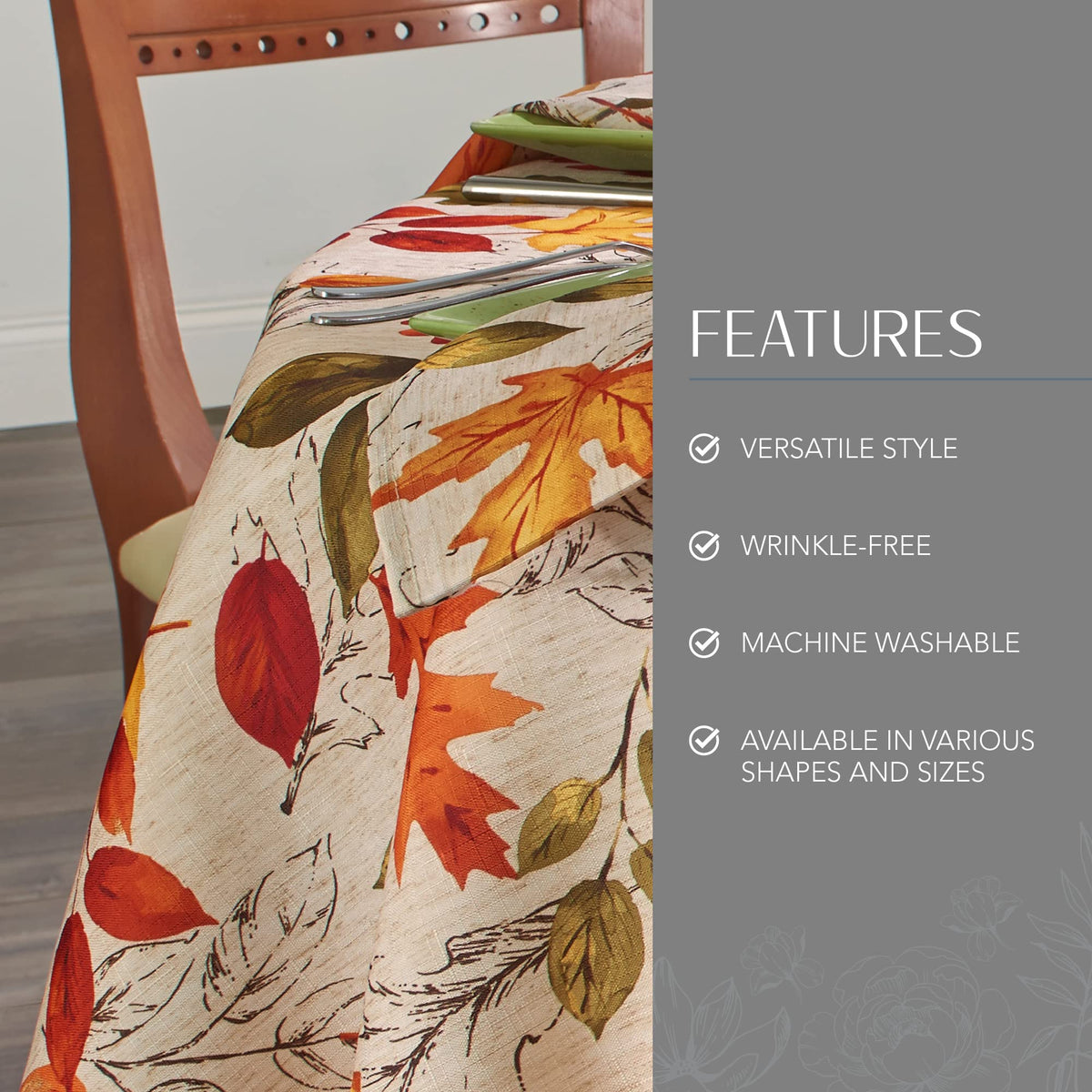 Autumn Leaves Fall Printed Tablecloth, Multicolor - 70" W x 70" L Round