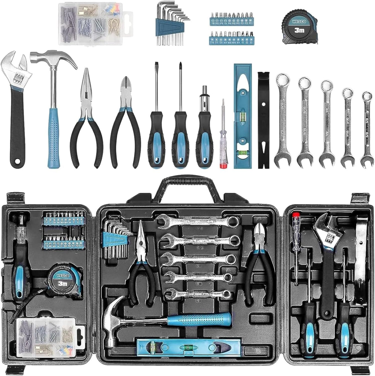 Tool Kit for Home, 144 Piece Hand Tool Set with Storage Box, General Basic Repair Tool Set with Hammer, Pliers