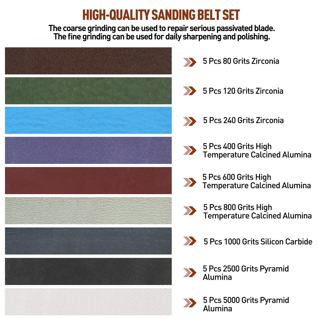 45 Pcs 1/2" x 12" Replacement Sharpening Belt Kit for Official Work Sharp Knife & Tool Sharpener (WSKTS & WSKTS-KT/Mk.1 & Mk.2) - Assorted Grits (80/120/240/400/600/800/1000/2500/5000)