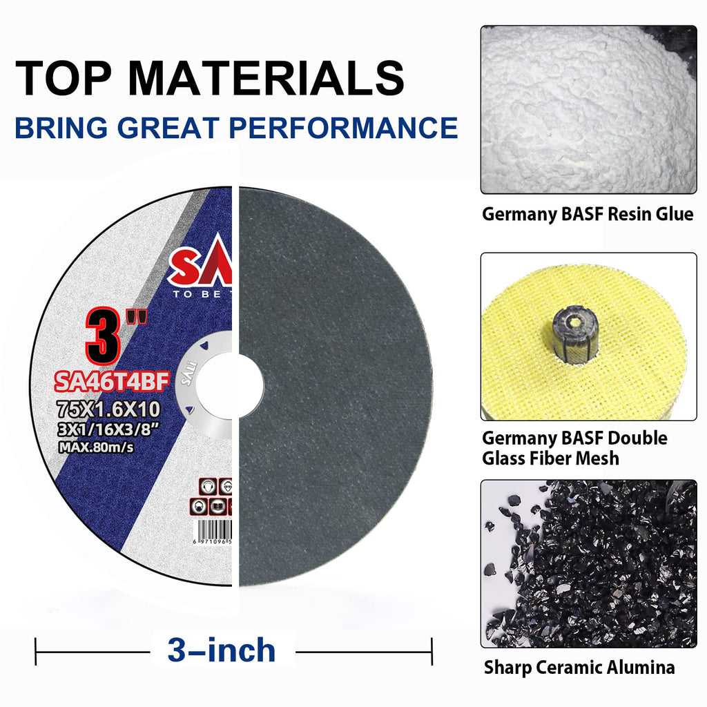 SALI 200 Pack Cut Off Wheels 3 Inch General Purpose Metal Cutting Wheel for 3 In Angle Grinders and Die Grinders- Cutting Disc Aggressive Cutting 3" x 1/16" x 3/8" Operating Up to 20380 RPM and 80 M/S