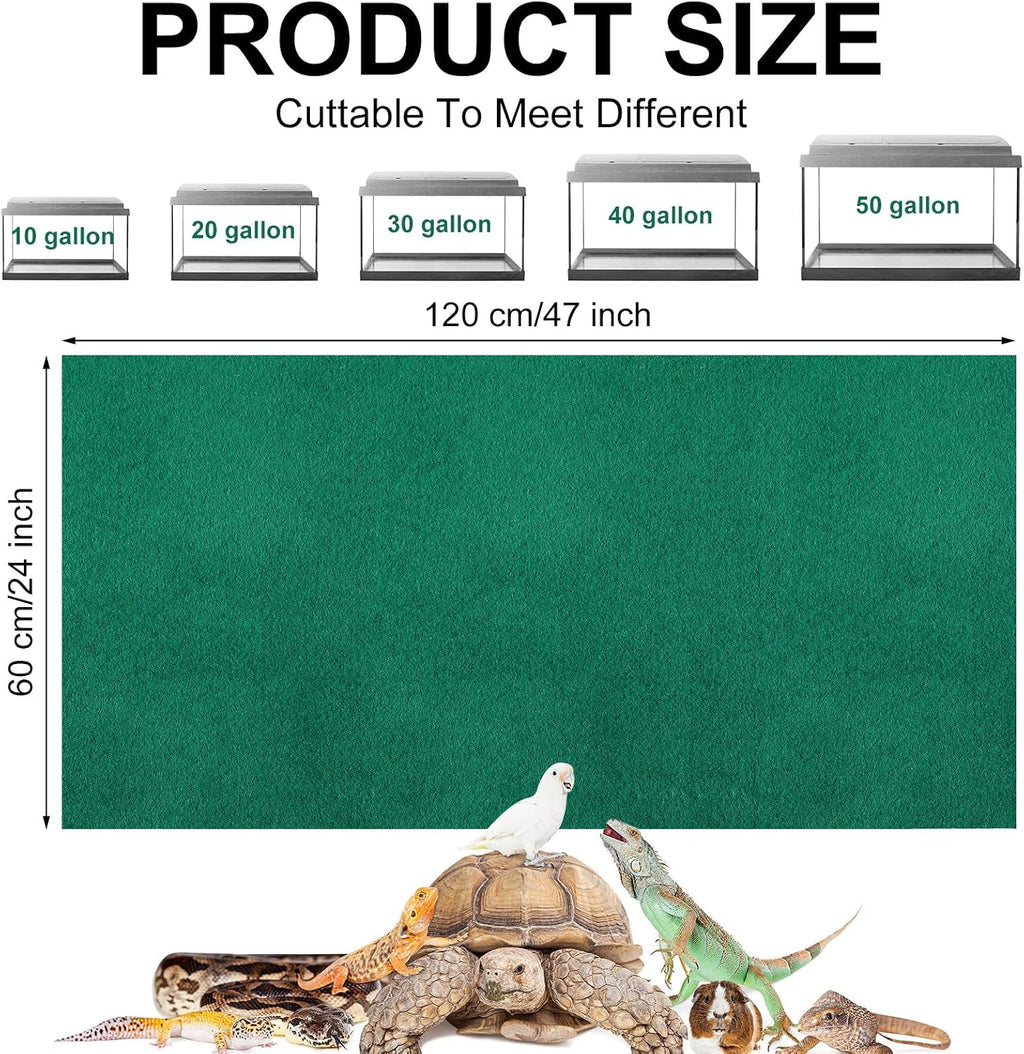 4 Pcs Reptile Carpet Terrarium Floor Mat Liner, 47 x 24 Inch, Green