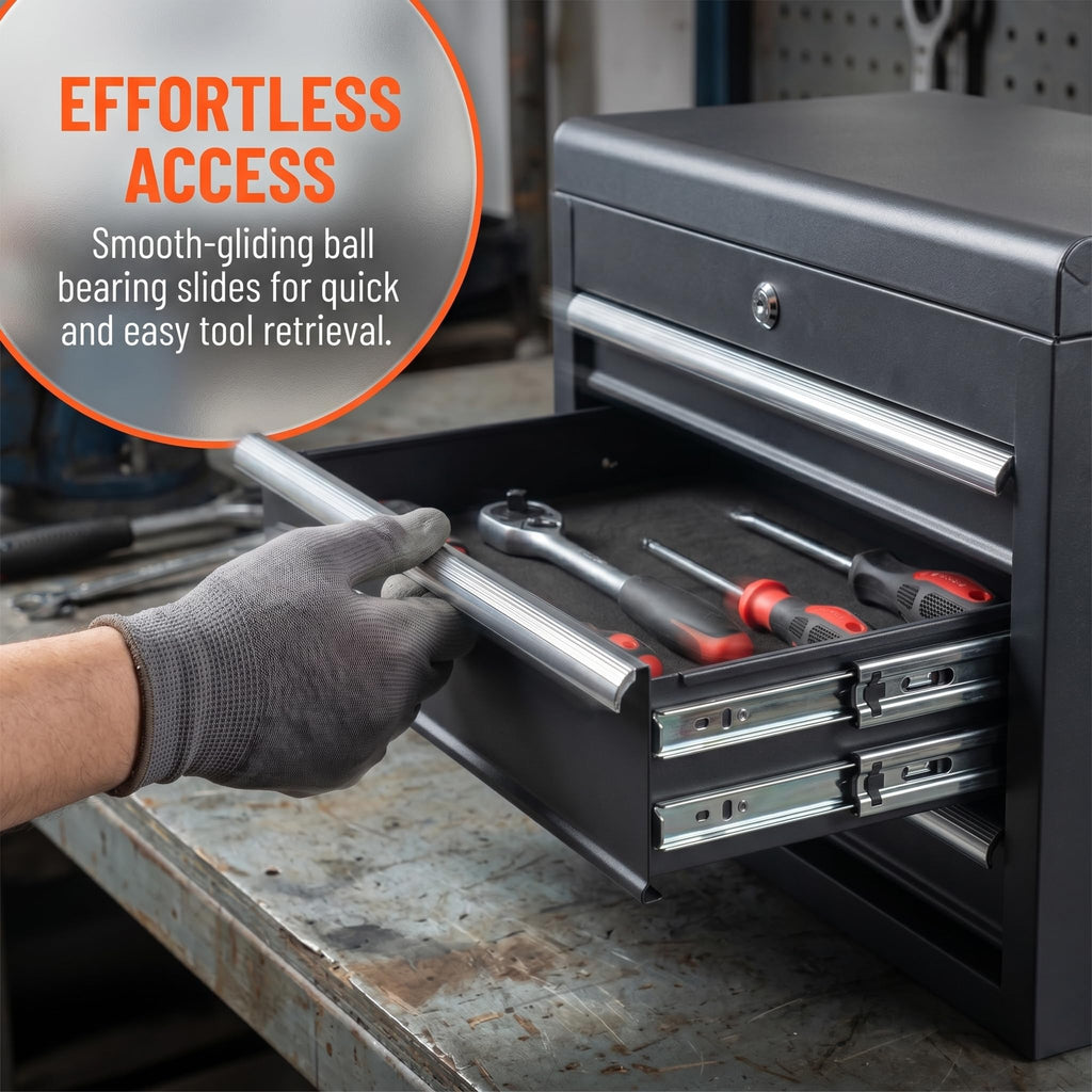 24" Portable Metal Tool Box, 5 Drawers Lockable Toolbox, Black