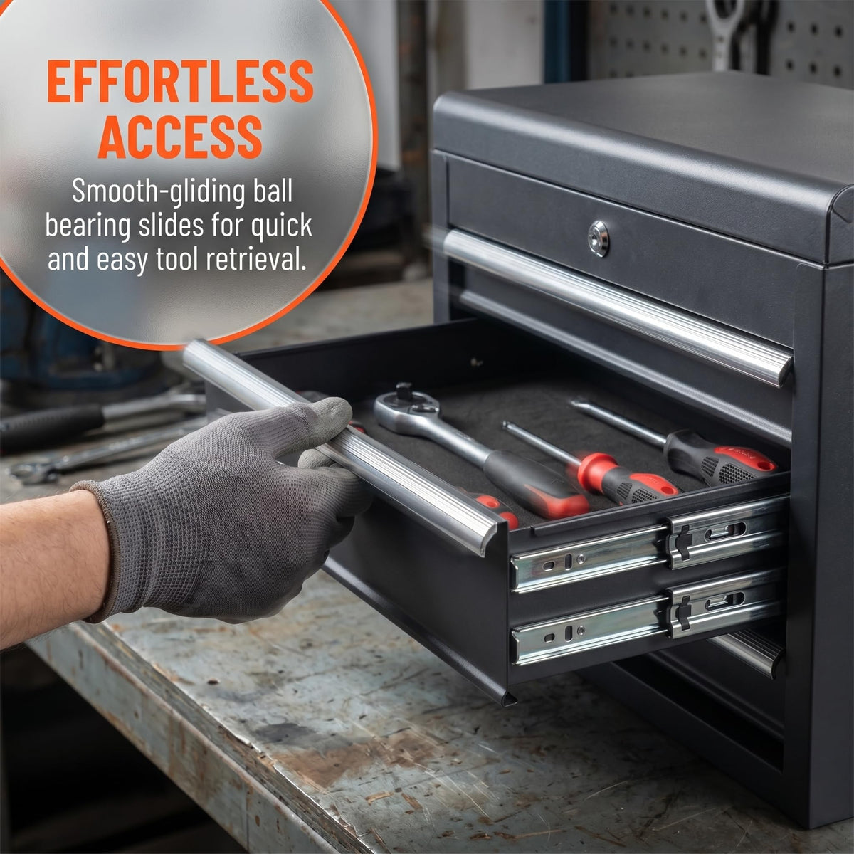 24" Portable Metal Tool Box, 5 Drawers Lockable Toolbox, Black