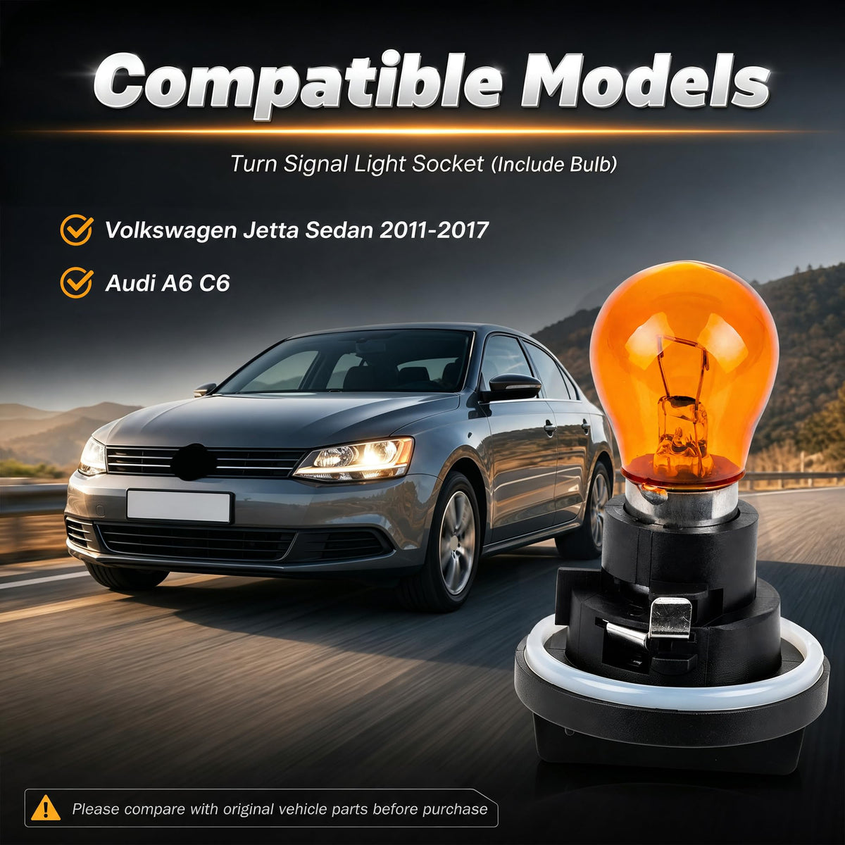 Svicari Front Turn Signal Light Socket Holder & Bulbs for Volkswagen Jetta for Audi A6 C6 1K6953123D 2PCS