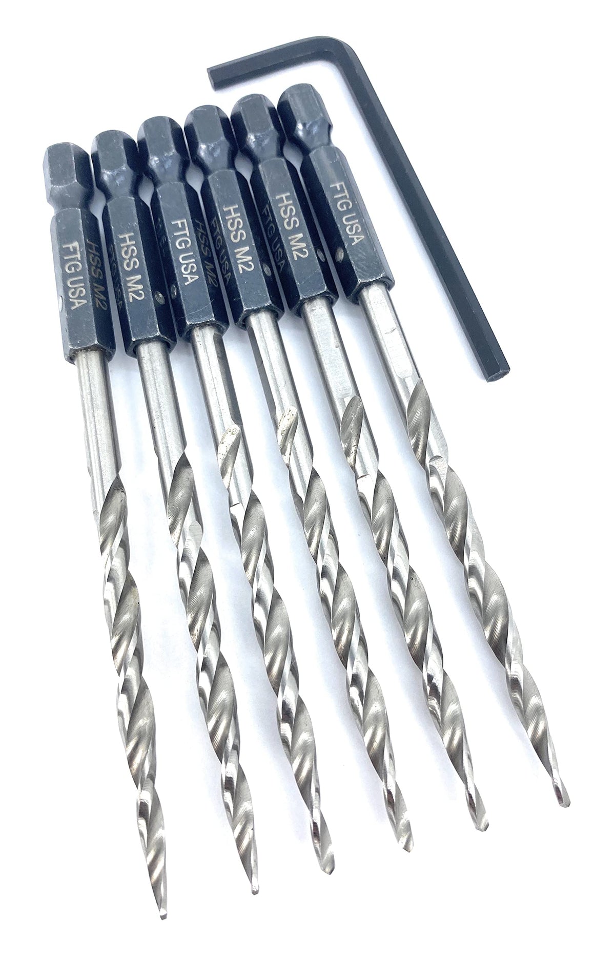 FTG USA 6 Pc #8(11/64") Replacement Tapered Countersink Drill Bit Hex Shank