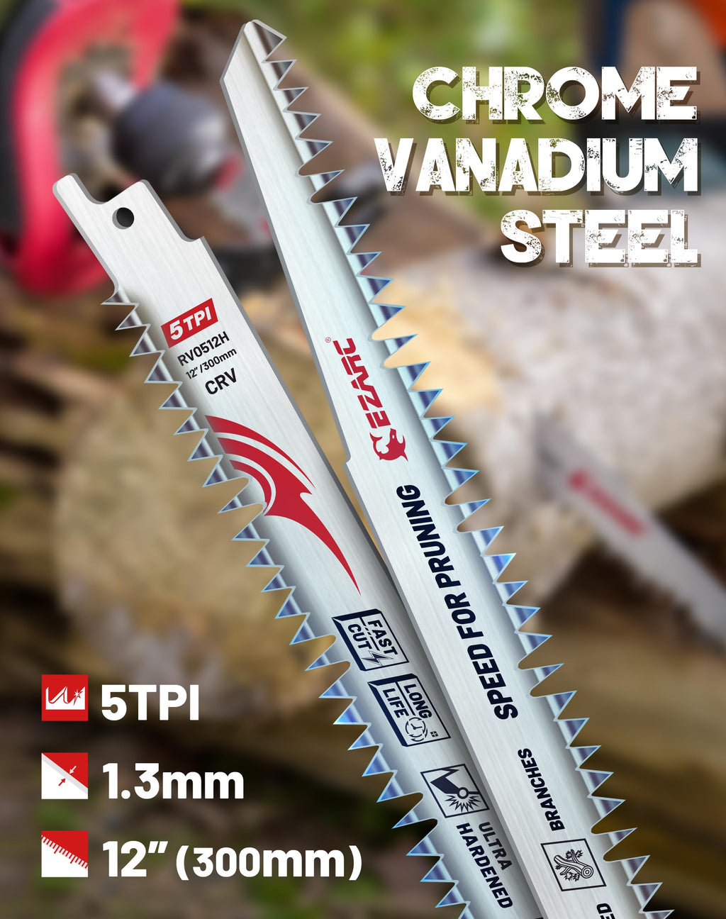 EZARC Reciprocating Saw Blades, 12-Inch 5TPI for Wood Pruning, 5-Pack