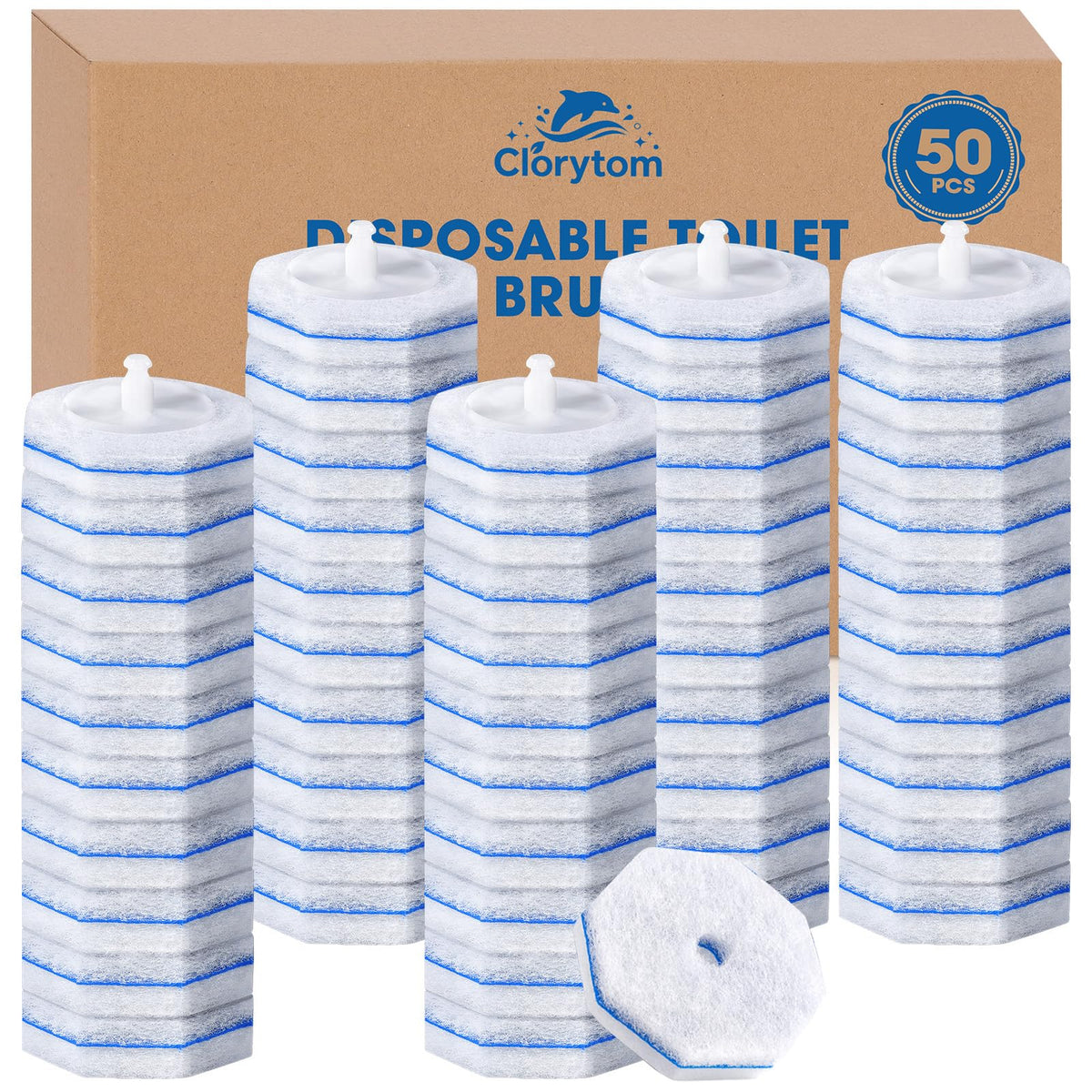 50 Pcs Disposable Toilet Cleaner Refill Pads, Universal Toilet Bowl Brush Replacement Heads, Durable Deep Cleaning
