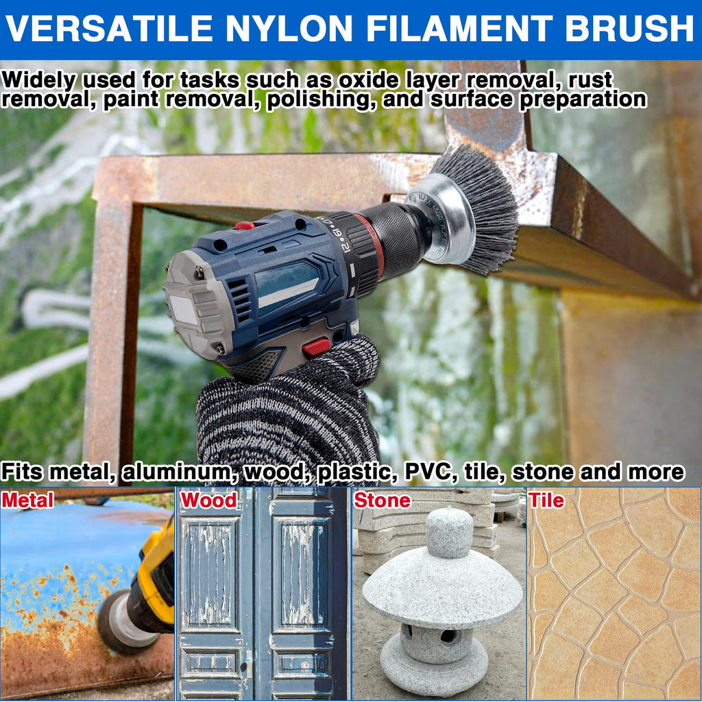 Nylon Brush for Drill,9Pcs Abrasive Filament Nylon Wire Bristle Drill Wheel