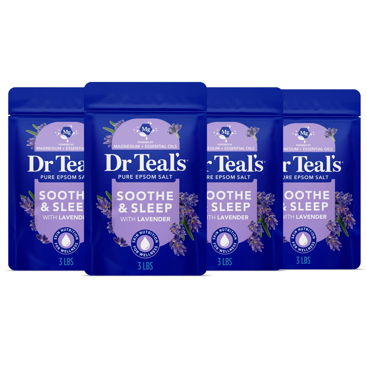 Pure Epsom Magnesium Salt Soak, Soothe & Sleep with Lavender, 3 lb (Pack of 4)