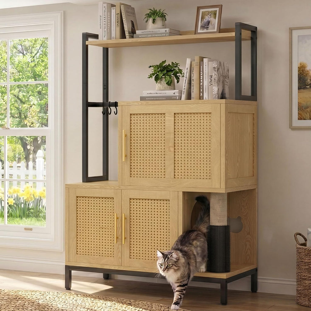 Cat Litter Box Enclosure with Cat Tree & Storage Shelf, HCLB003N
