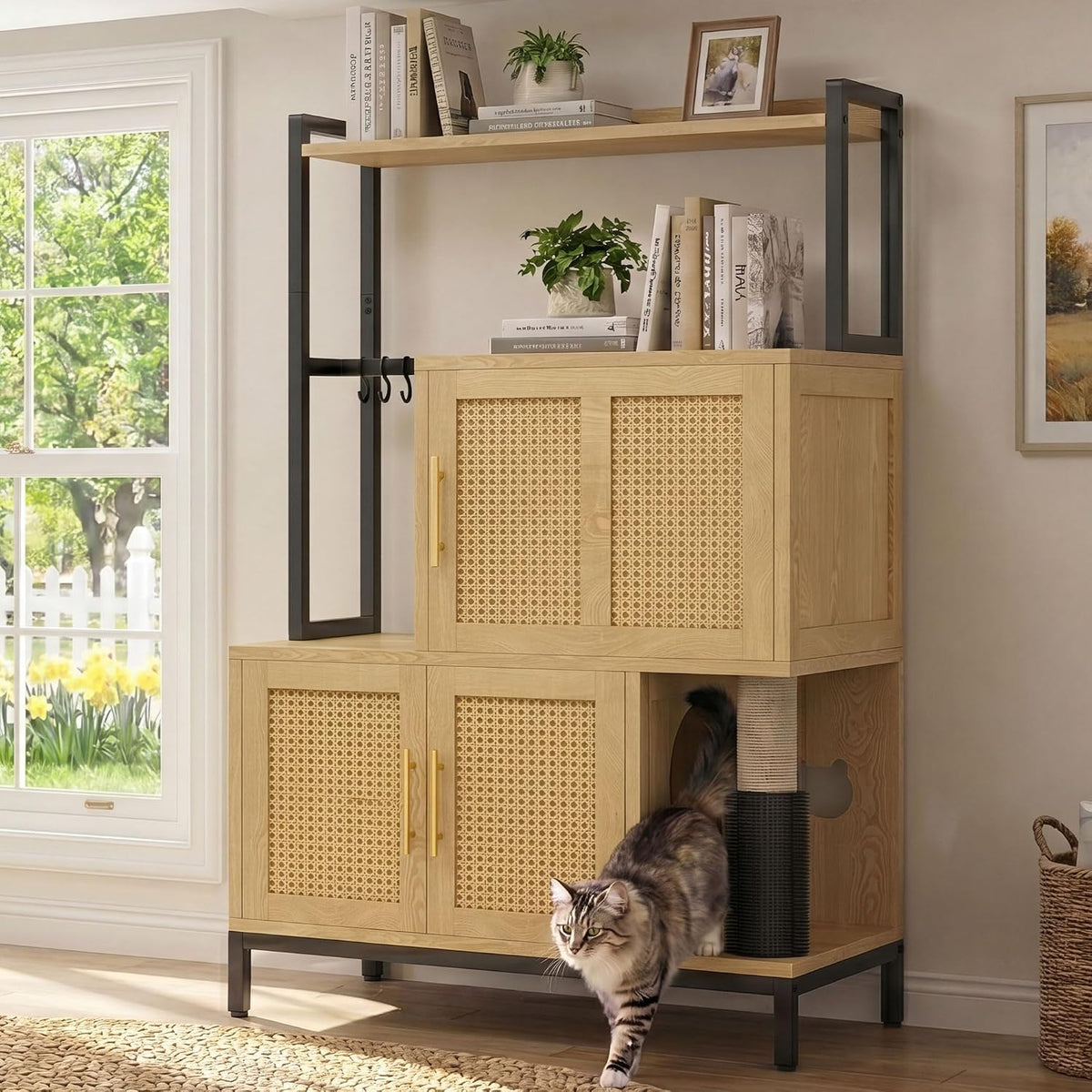 Cat Litter Box Enclosure with Cat Tree & Storage Shelf, HCLB003N