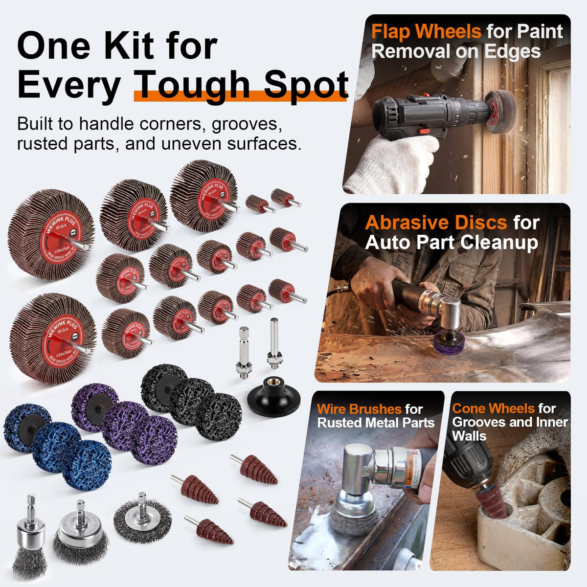 80 Grit Flap Wheel Sander Set, Metal Rust Removal Sanding Wheel for Drill