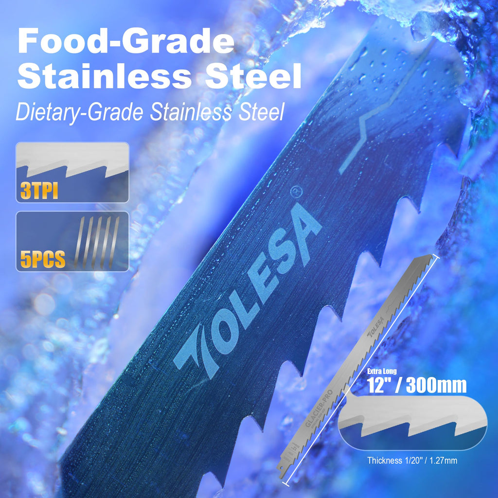TOLESA Reciprocating Saw Blades, 12" 3TPI for Frozen Meat, Bone, 5-Pack