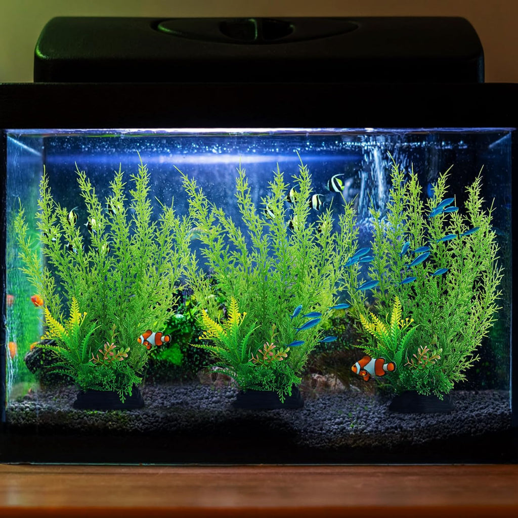 Fish Tank Accessories Large Plants, Green Fish Tank Decorations, Aquarium Decor Plastic Plants 3pcs