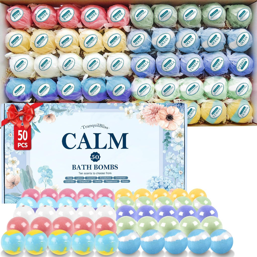 Bath Bombs Set 50 PCS with 10 Scents, Natural Bathbombs, Blue