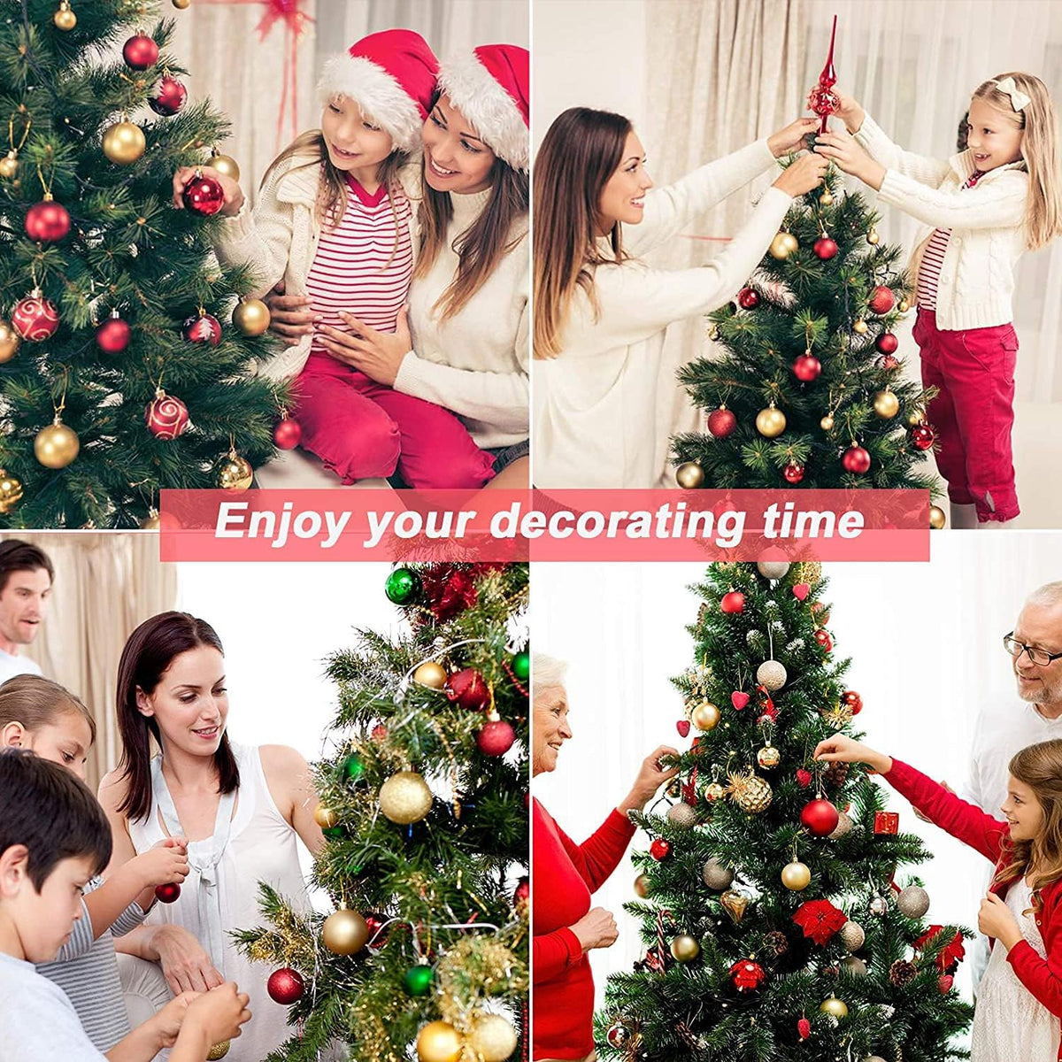Christmas Tree Ornaments Set 78 Pack Red and Green Gold Christmas Baubles | Christmas Ball Shatterproof Hanging Tree