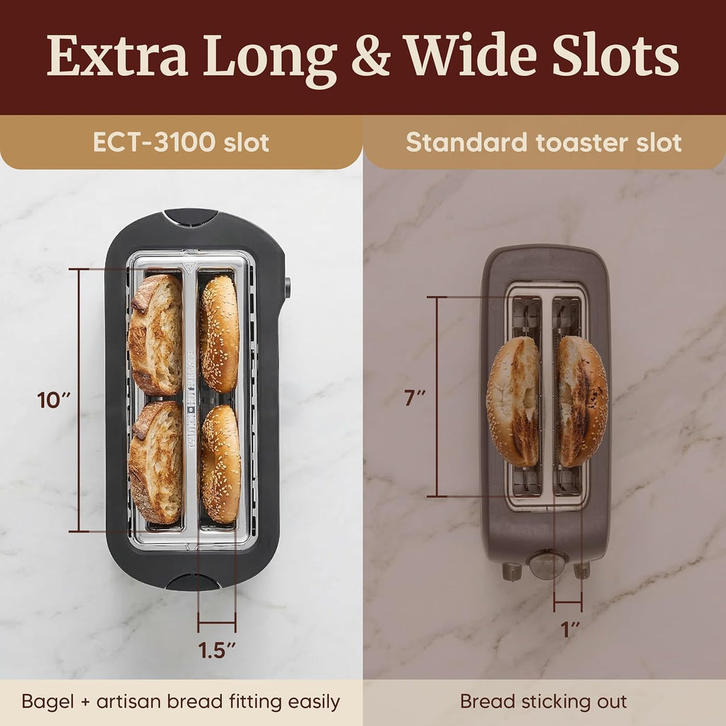 ECT-3100 4-Slice Long Slot Toaster, Stainless Steel | Extra-Wide Slots Fit Bagels, Sourdough & Texas Toast, 6