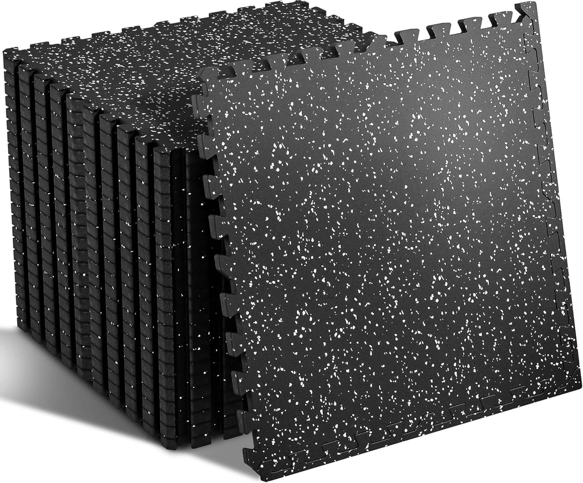 0.56'' Thick 12 Pcs 48 Sq Ft Rubber Top Exercise Equipment Mats, High Density EVA Foam Mats with Rubber Top