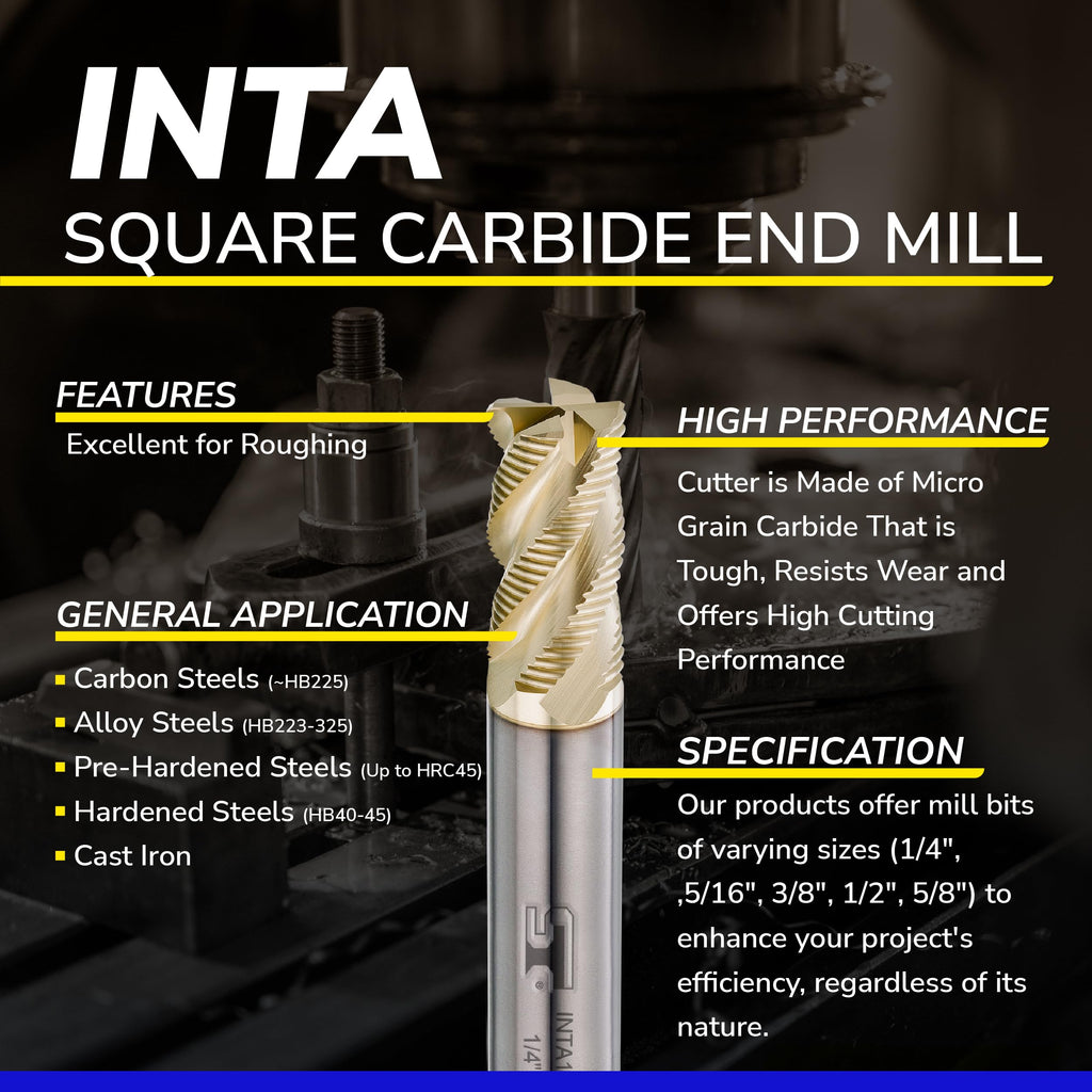 SPEED TIGER INTA Carbide Roughing End Mill - for Alloy Steels/Hardened Steels - Micro Grain Carbide End Mill - ZrN-A Coating - 4-Flute - INTA5/16-4 (1 Piece, 5/16")