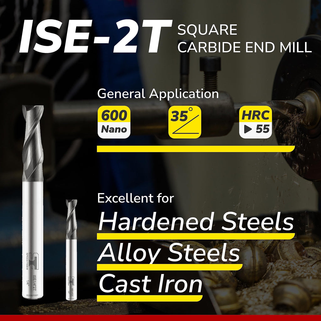 SPEED TIGER Micrograin Carbide Square End Mill - 2 Flute - ISE3/16 2T (5 Pieces, 3/16") - for Milling Alloy Steels, Hardened Steel, Metal & More – Mill Bits Sets for DIYers & Professionals