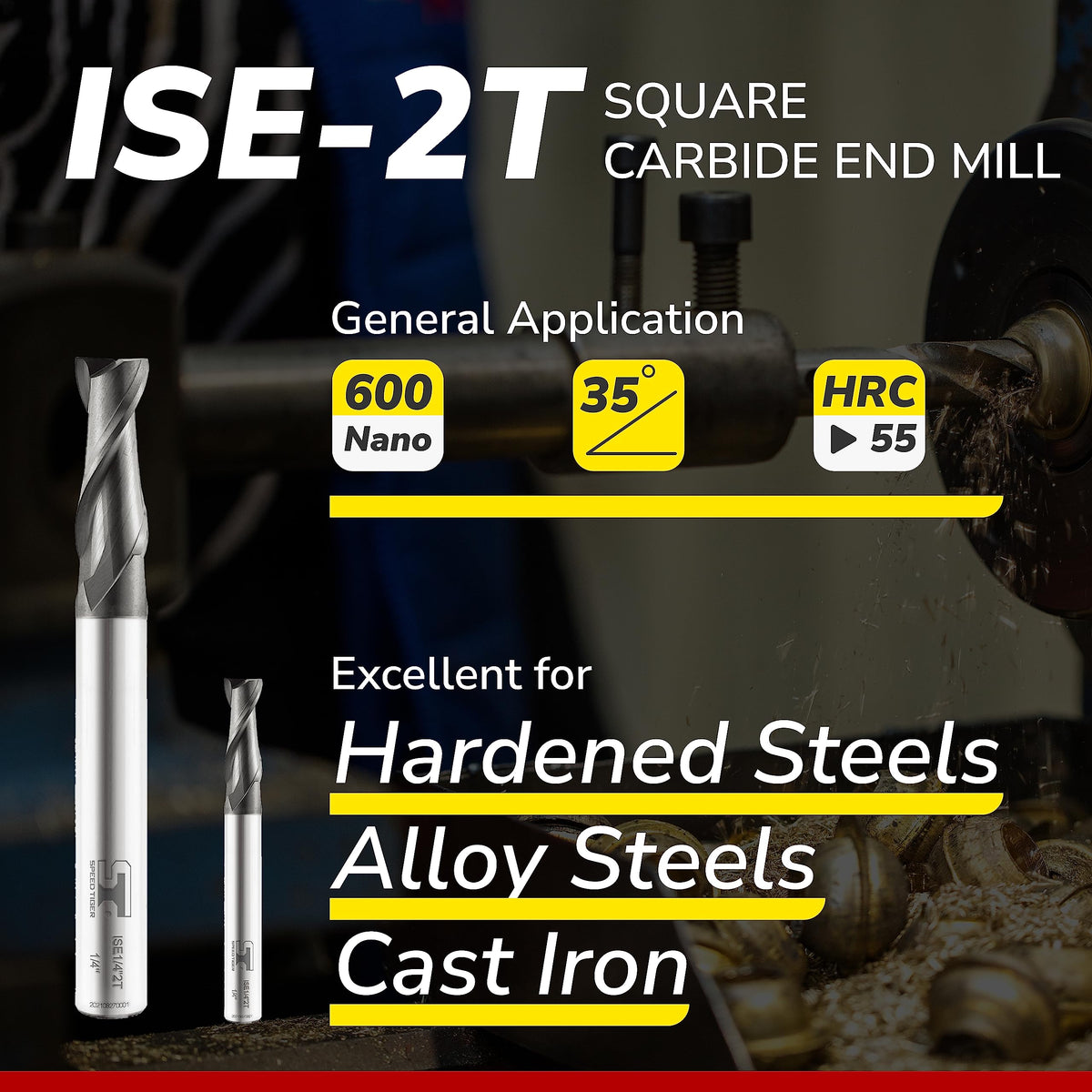 SPEED TIGER Micrograin Carbide Square End Mill - 2 Flute - ISE3/16 2T (5 Pieces, 3/16") - for Milling Alloy Steels, Hardened Steel, Metal & More – Mill Bits Sets for DIYers & Professionals