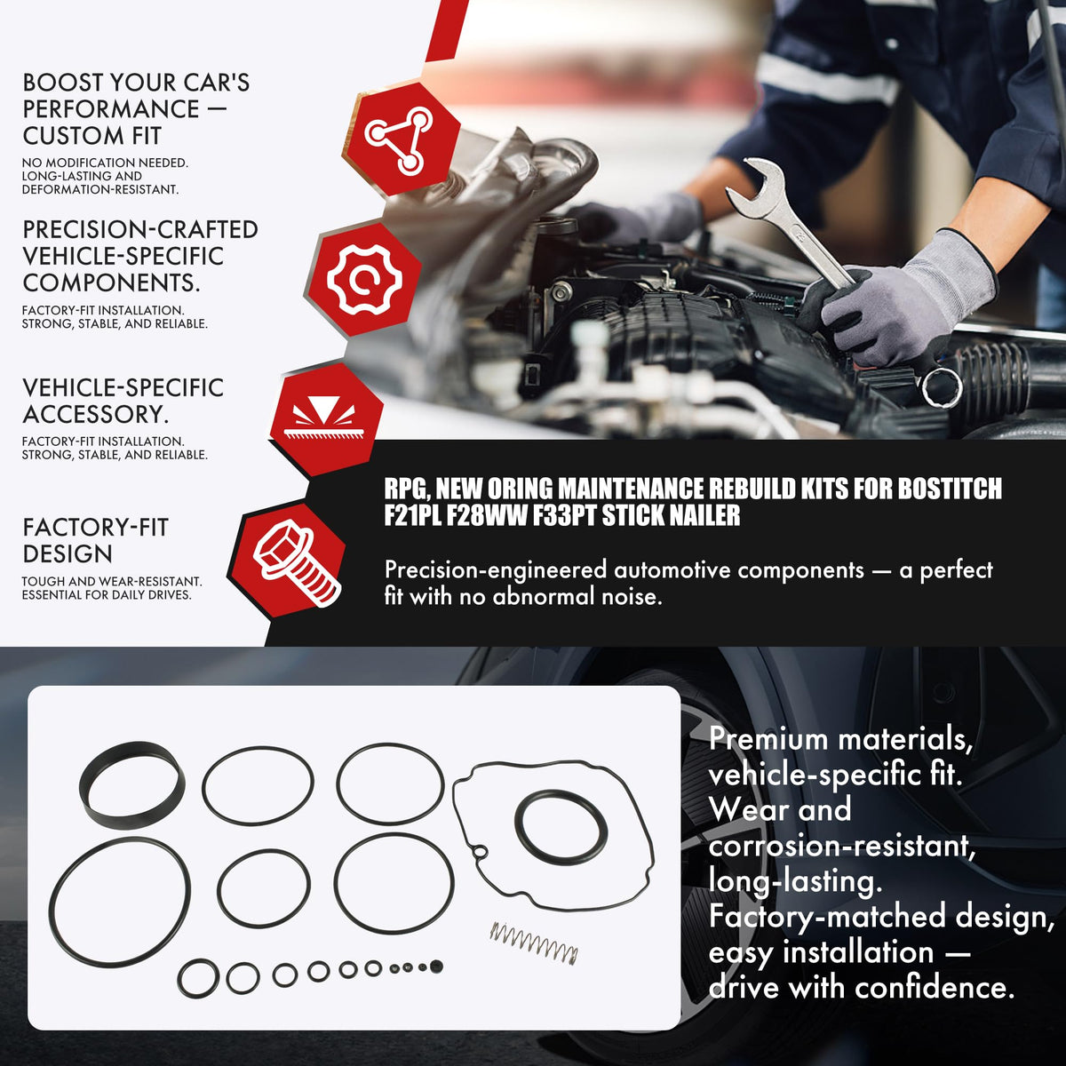 O-Ring Maintenance Rebuild Kit Compatible with Bostitch F21PL F28WW F33PT Stick Framing Nailer - Air Tool Cylinder Seal Repair Set