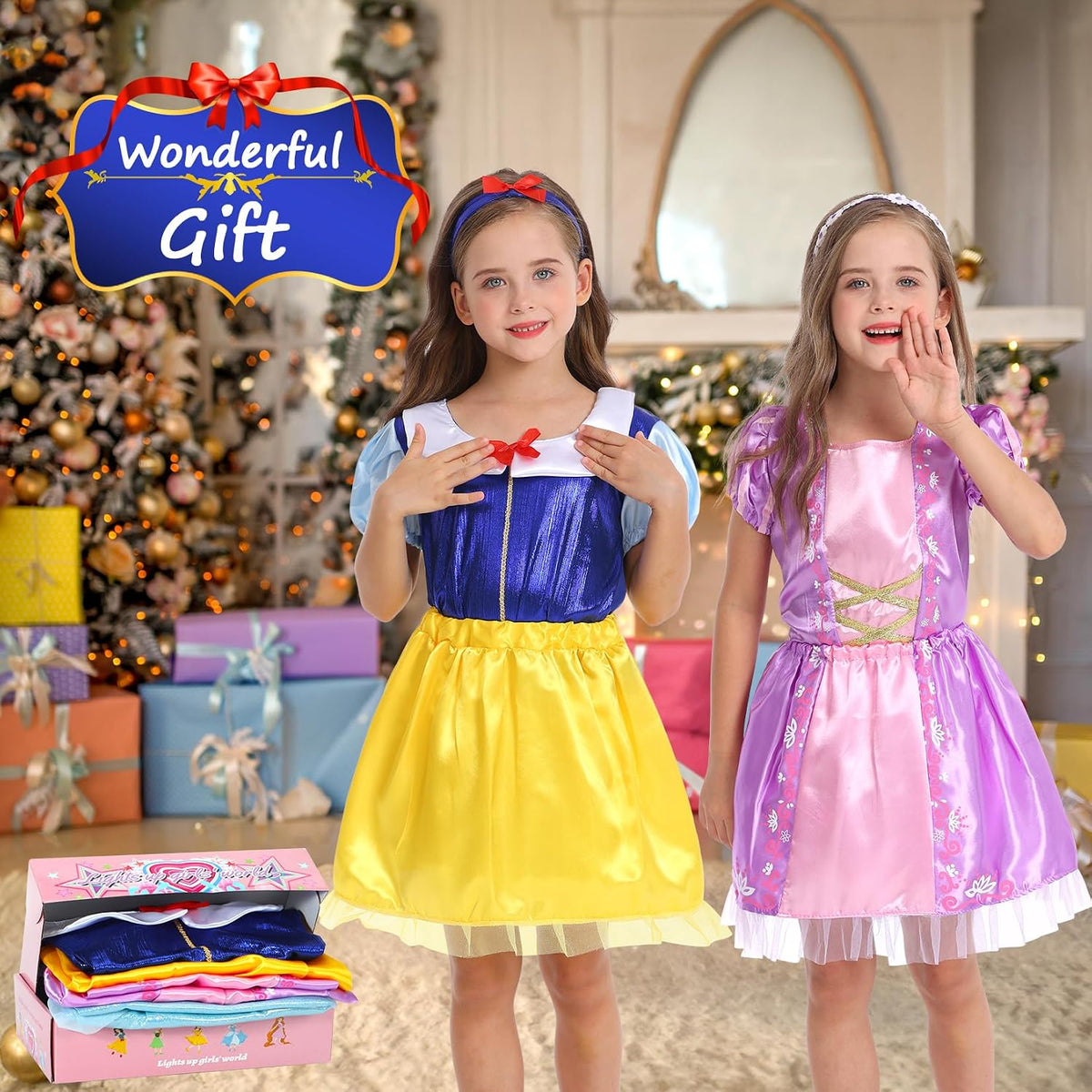 Princess Dress Up Clothes for Little Girl Role Play Costume Gift Set Princess Dress Up Toys for Toddler Girls