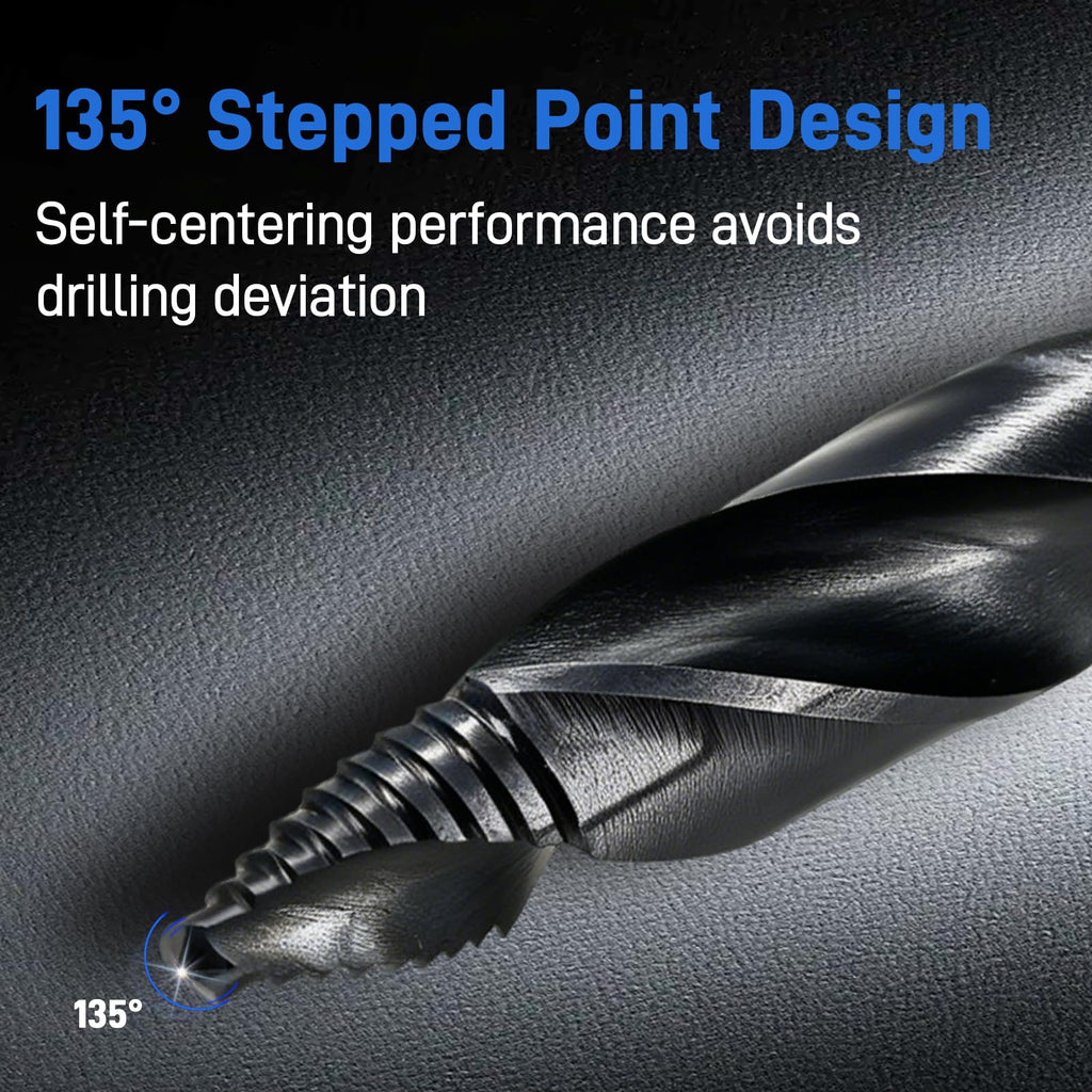 21pcs Stepped Point Drill Bit Set, 3-Flat Shank Titanium Coating 1/16"-1/2"