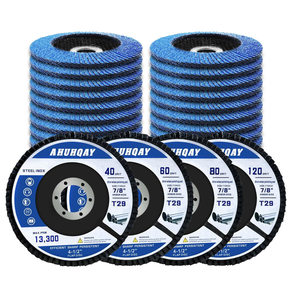 25 Pack 4-1/2 Inch Flap Discs for Angle Grinder, T29 Zirconia Alumina Grinding Wheels 40/60/80/120 Grit, Heavy Duty Sanding Discs for Metal, Stainless Steel, Weld Blending, Rust Removal, Finishing