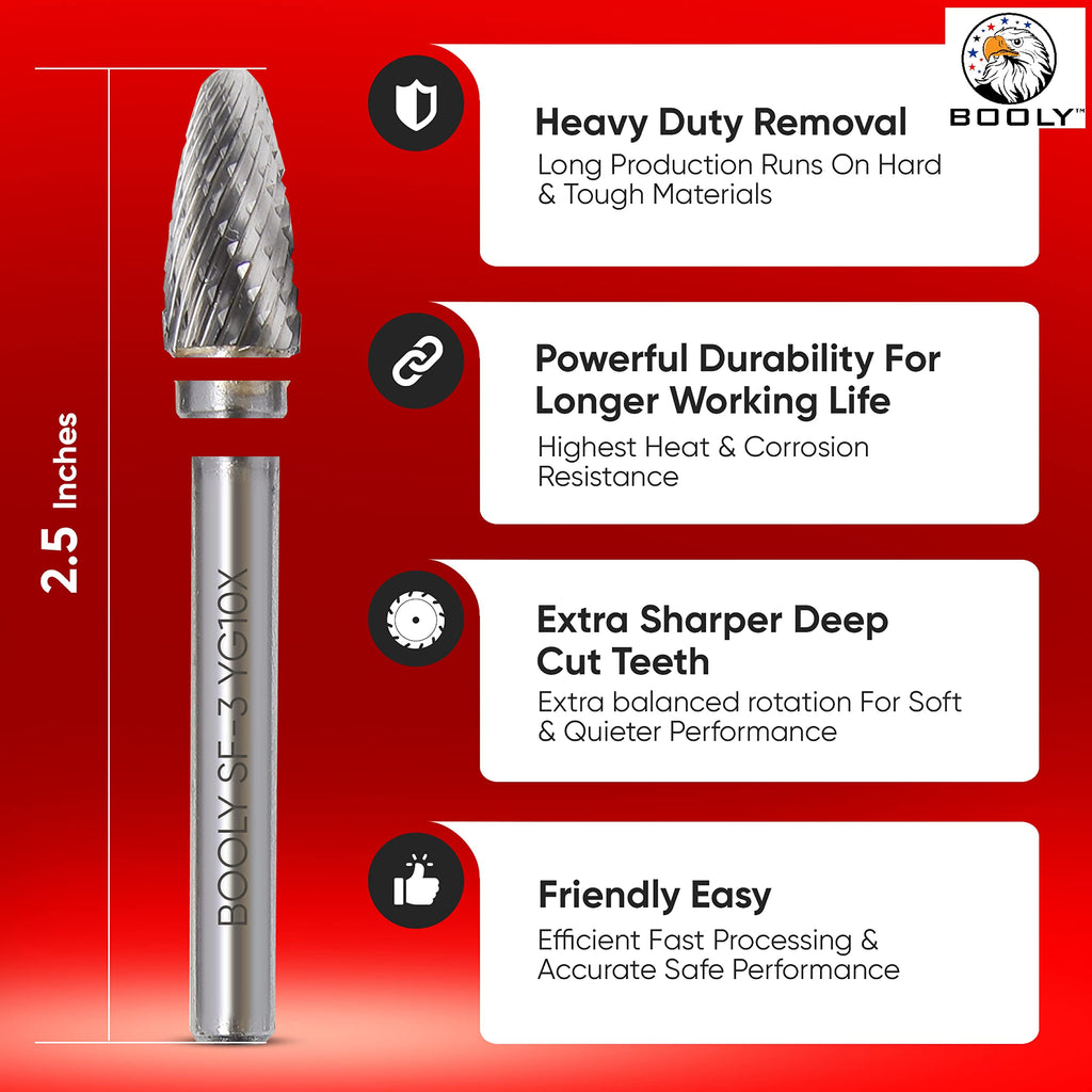 BOOLY Premium-Grade Die Grinder Bits Carbide Burr Set 1/4 Shank 10PC+ Bonus