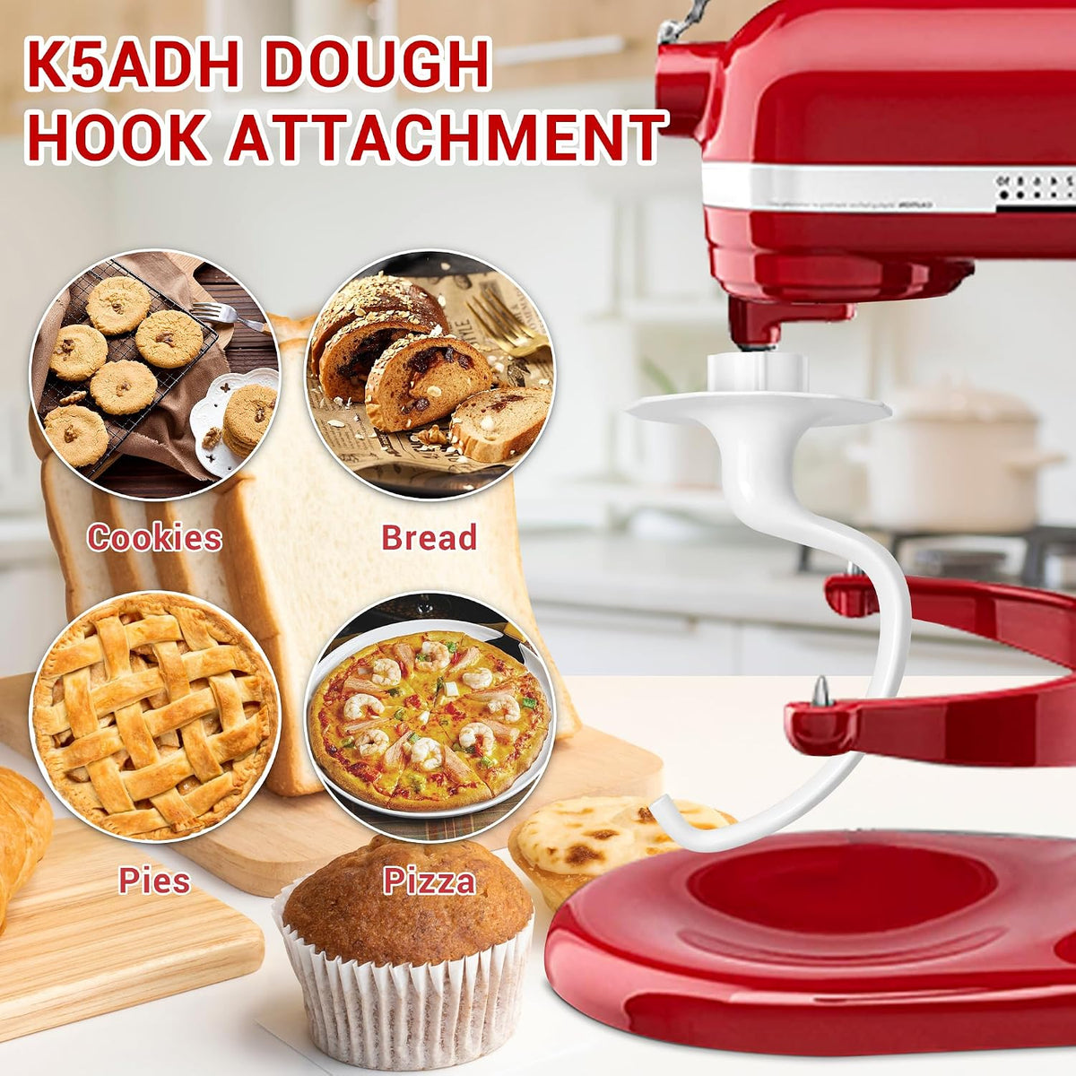 K5ADH Dough Hook for KitchenAid 6 Quart Bowl-Lift Stand Mixer, Dough Hook Replacement for KitchenAid Professional 600