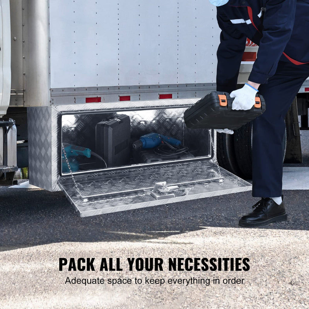 Underbody Truck Box, 36"×14"×16" Pickup Storage Box, Heavy Duty Aluminum Diamond Plate Tool Box with Lock and Keys