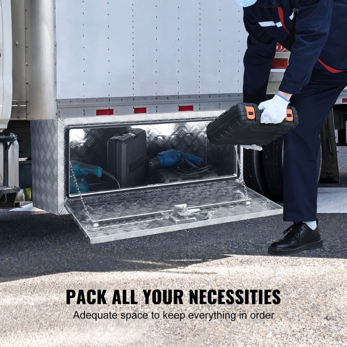 Underbody Truck Box, 36"×14"×16" Pickup Storage Box, Heavy Duty Aluminum Diamond Plate Tool Box with Lock and Keys