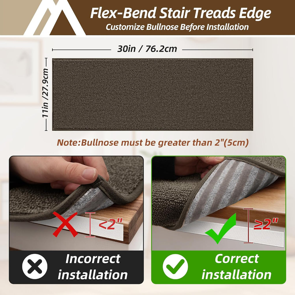 Bullnose Carpet Stair Treads Stair Protector 11"x30",14Pc,Brown