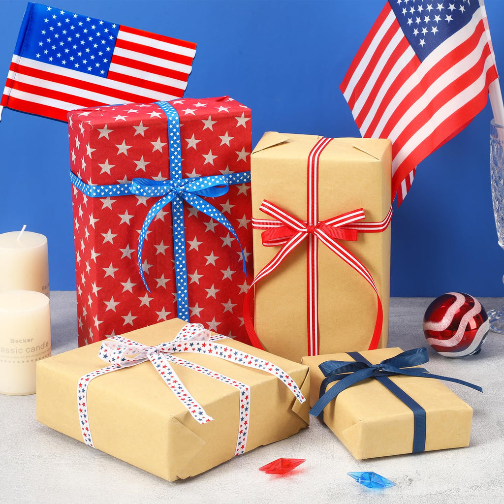 Patriotic Ribbon, 6 Rolls 60 Yards Red White Blue Grosgrain Ribbons