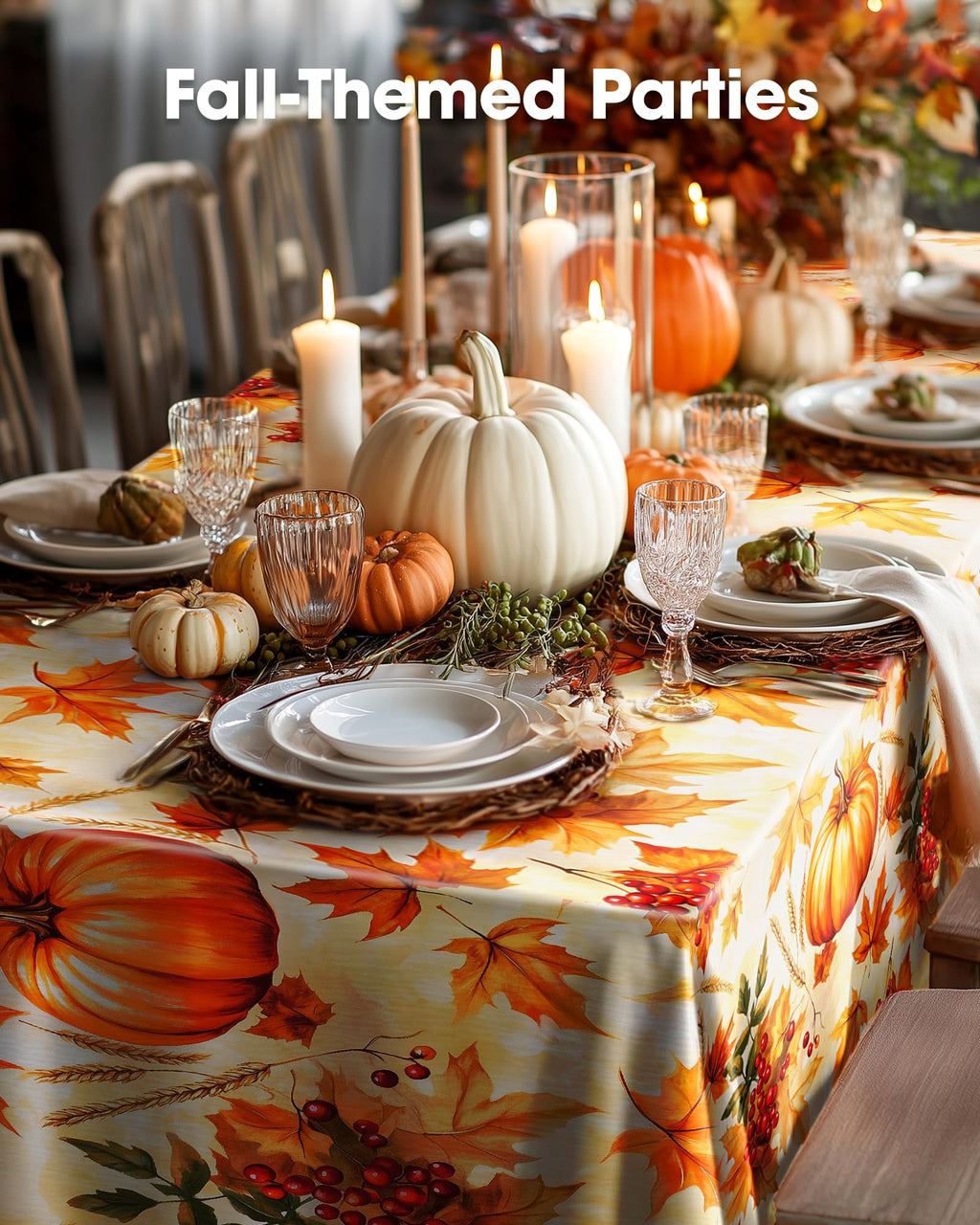 Plastic Table Cloth Disposable 54x108 Inch 10 Pack, Pumpkin Harvest