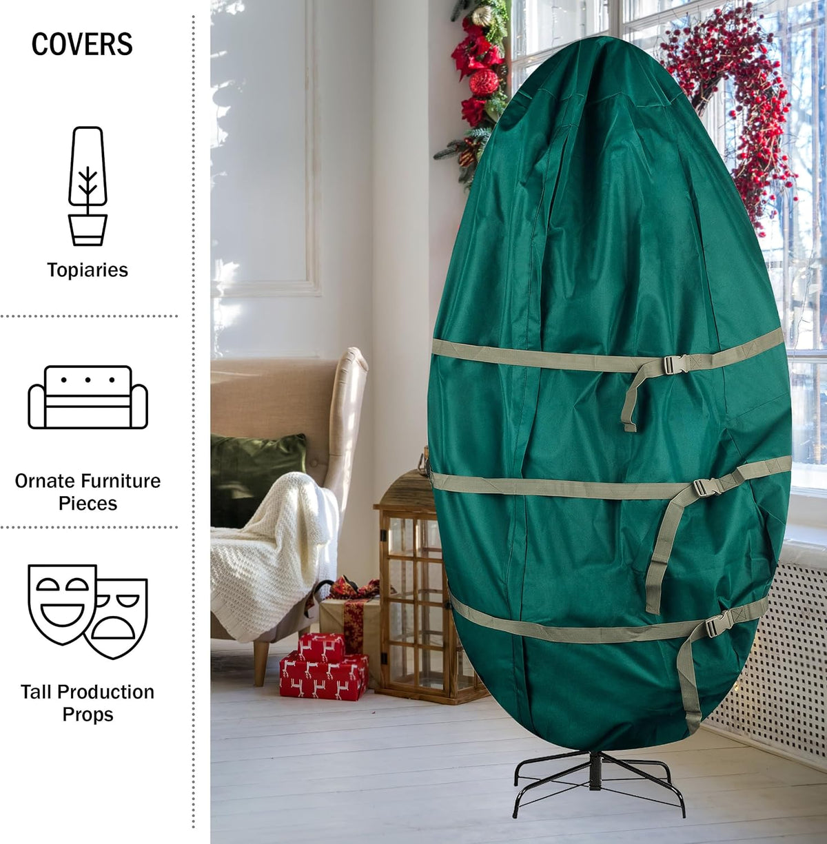Christmas Tree Storage Bag - Upright Zippered Canvas Cover for 9-Foot Artificial Trees with Buckle Straps and Cinch